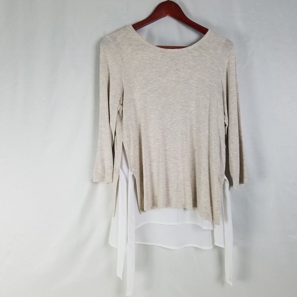 Kim & Cami Shirt Womens Small Taupe Top Lined Long Sleeve Round Neck Made USA